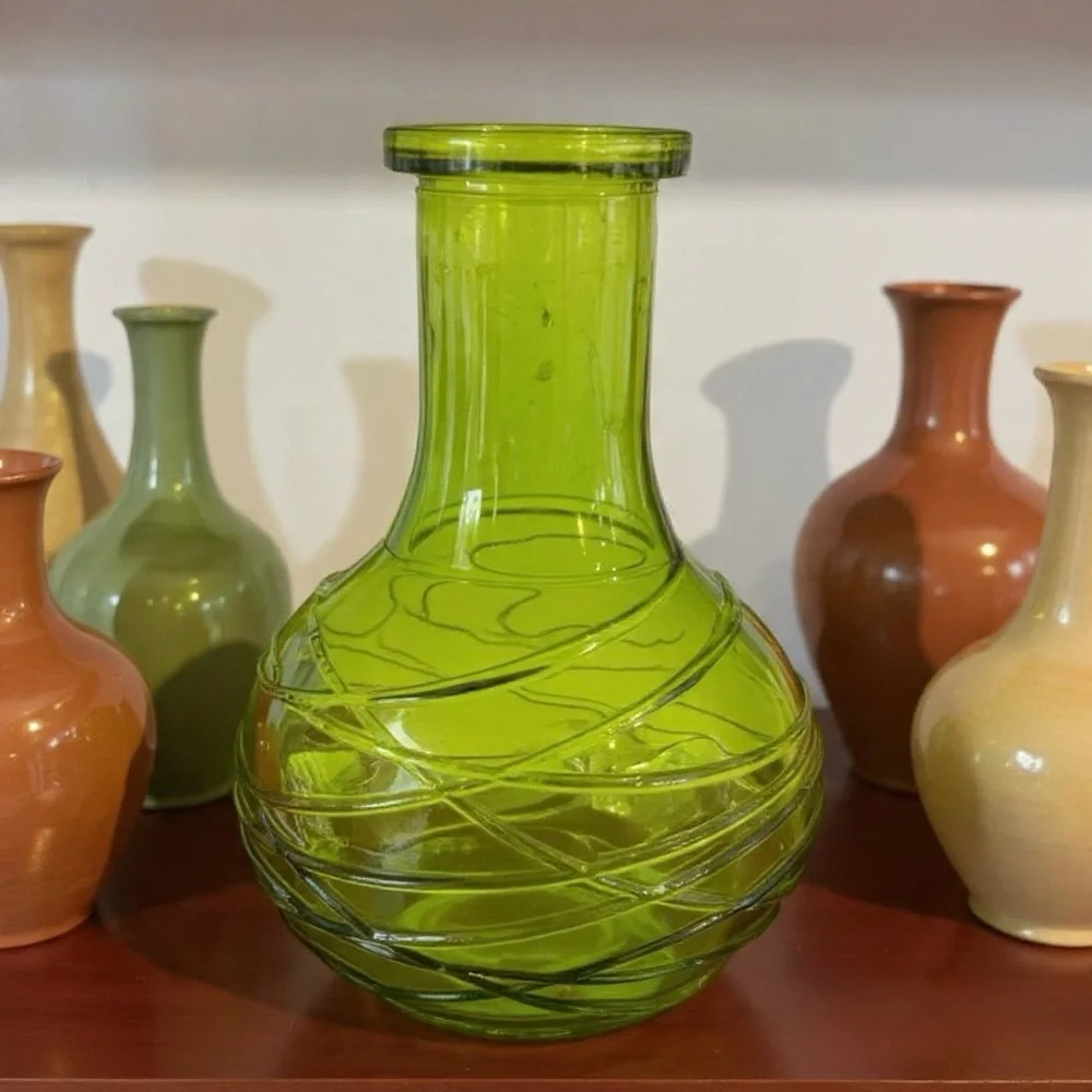Boho Green Glass Vase with texture design